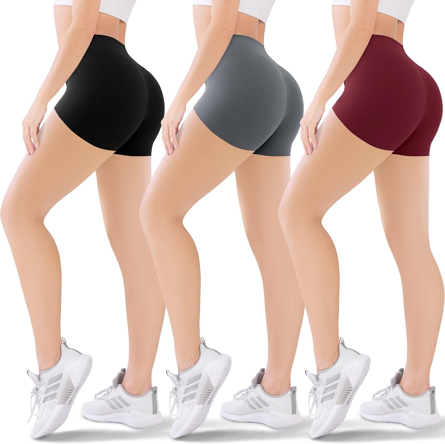 3 Pack Women'S Active Shorts - 3”/5”/8”High Waist Tummy Control No See -Through for Cycling Jogging Gym Workouts