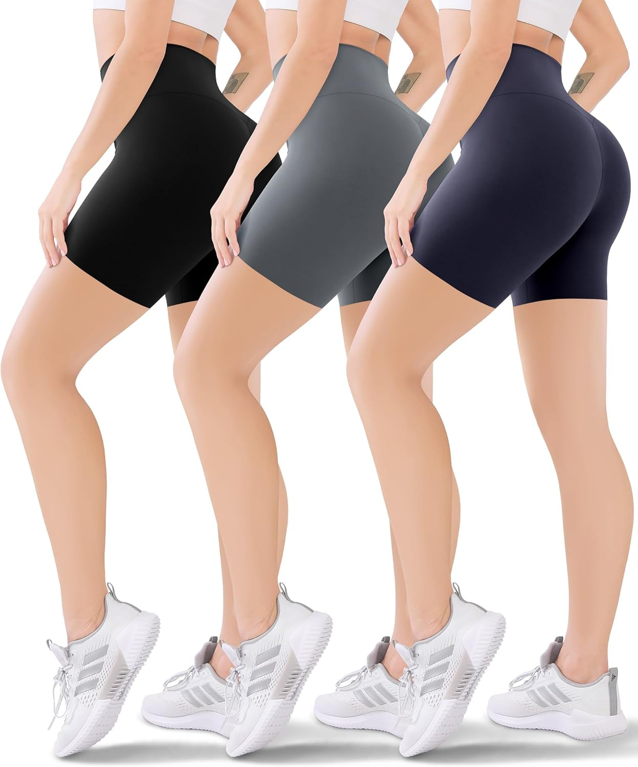 3 Pack Women'S Active Shorts - 3”/5”/8”High Waist Tummy Control No See -Through for Cycling Jogging Gym Workouts