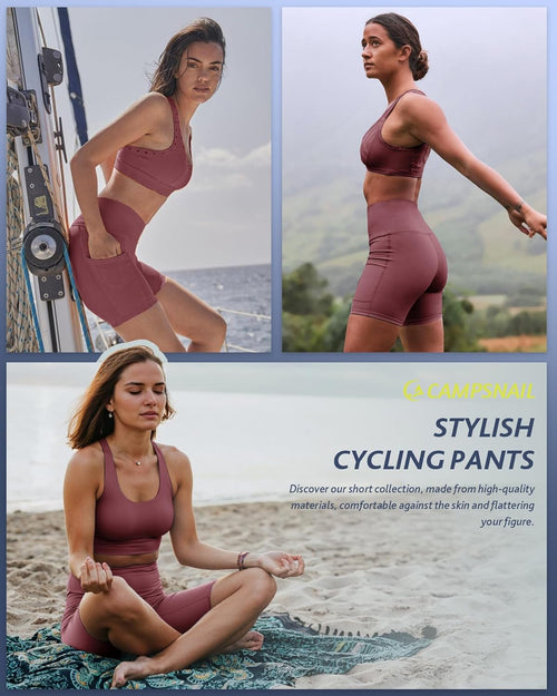 Biker Shorts Women with Pockets - 3"/5"/8" High Waisted Workout Spandex Tummy Control Gym Running Yoga Shorts