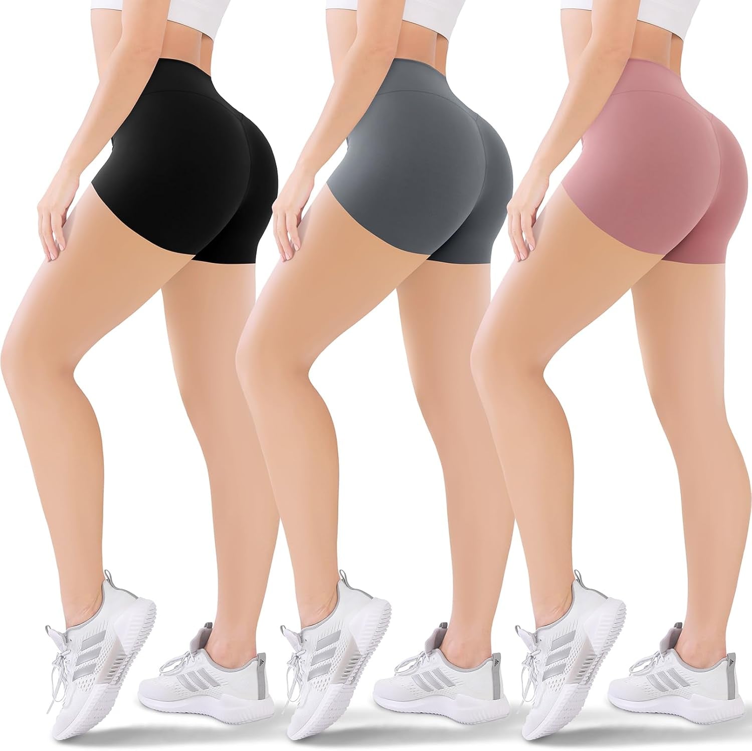 3 Pack Women'S Active Shorts - 3”/5”/8”High Waist Tummy Control No See -Through for Cycling Jogging Gym Workouts