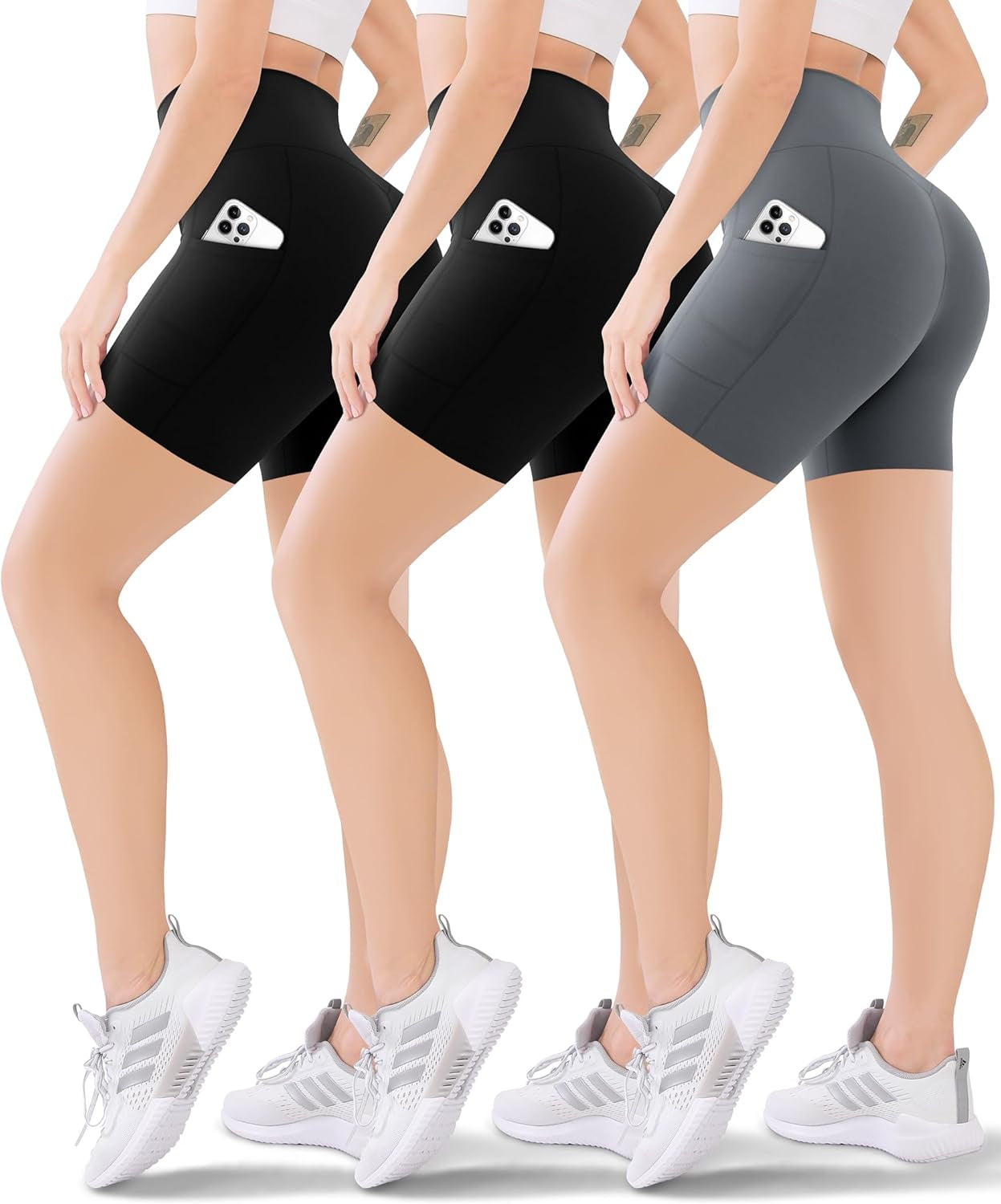 3 Pack Women'S Active Shorts - 3”/5”/8”High Waist Tummy Control No See -Through for Cycling Jogging Gym Workouts