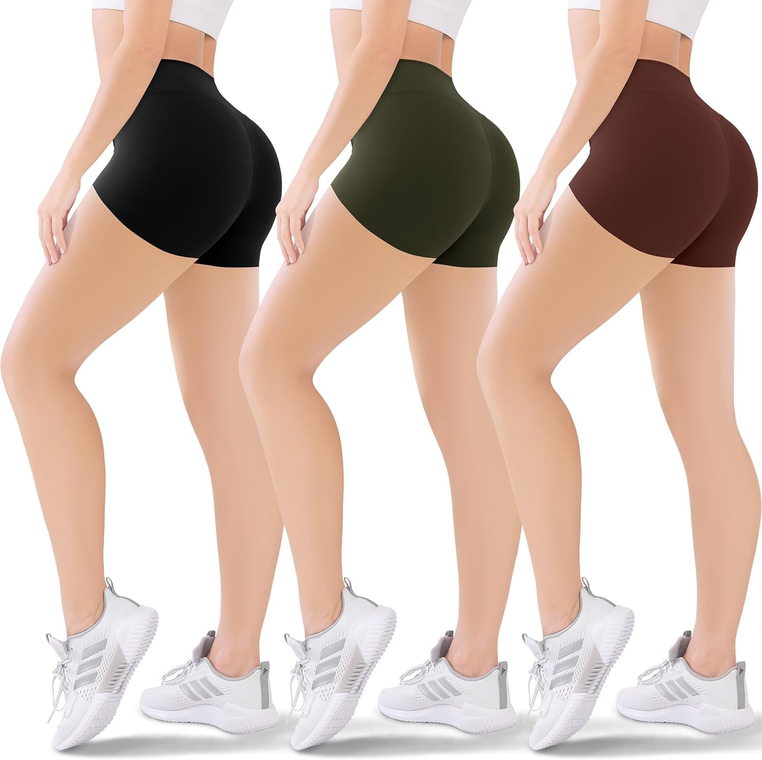 3 Pack Women'S Active Shorts - 3”/5”/8”High Waist Tummy Control No See -Through for Cycling Jogging Gym Workouts