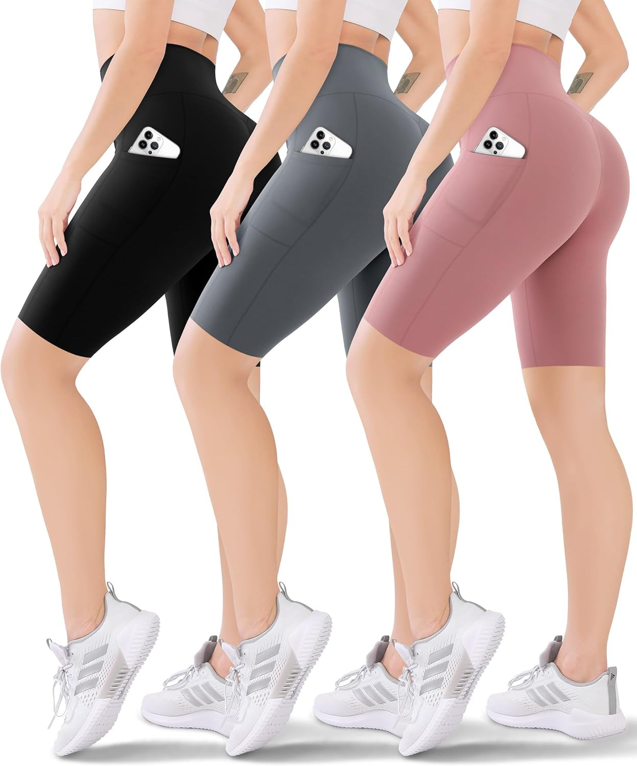 3 Pack Women'S Active Shorts - 3”/5”/8”High Waist Tummy Control No See -Through for Cycling Jogging Gym Workouts
