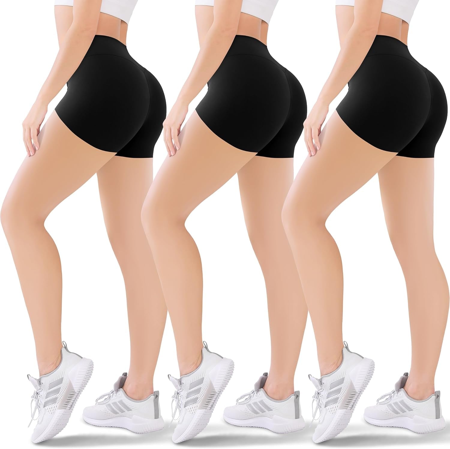 3 Pack Women'S Active Shorts - 3”/5”/8”High Waist Tummy Control No See -Through for Cycling Jogging Gym Workouts