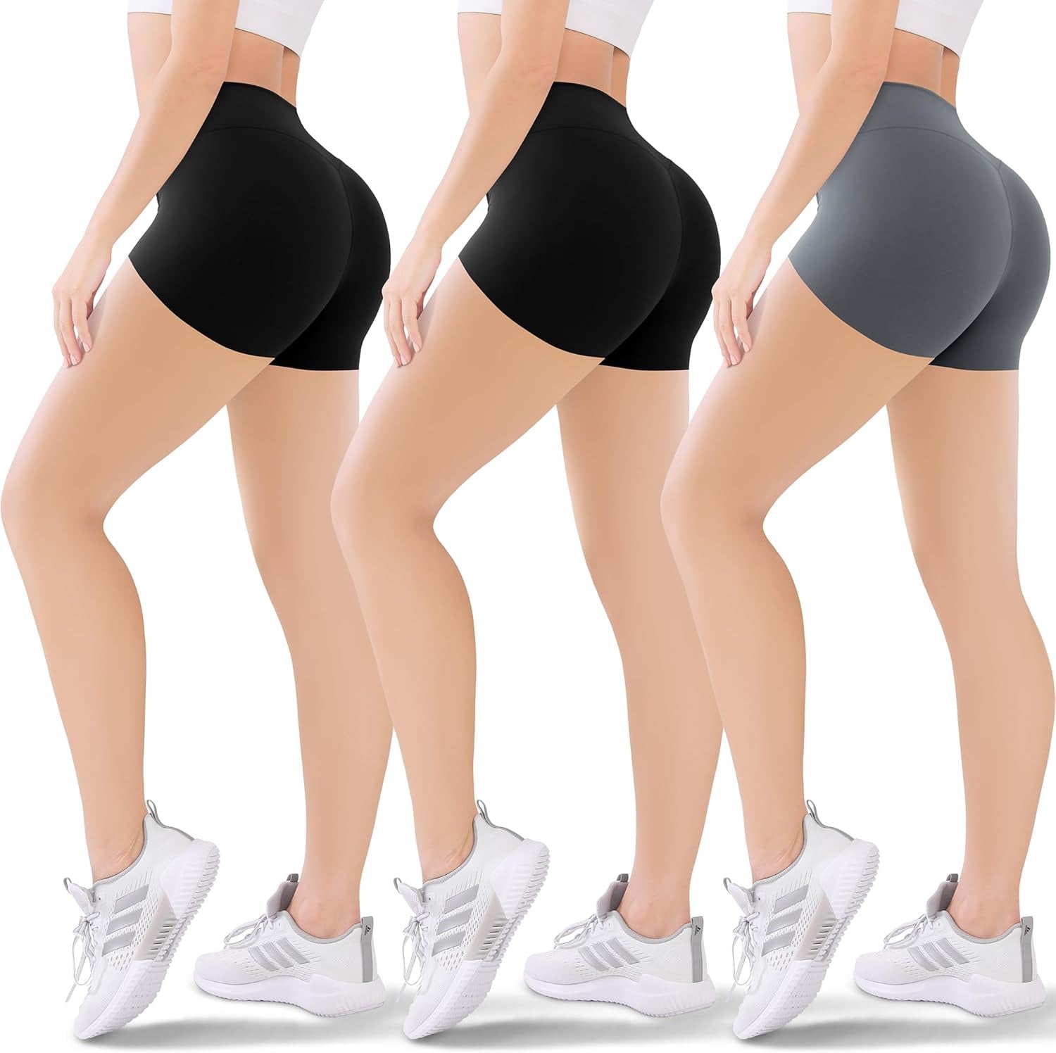 3 Pack Women'S Active Shorts - 3”/5”/8”High Waist Tummy Control No See -Through for Cycling Jogging Gym Workouts