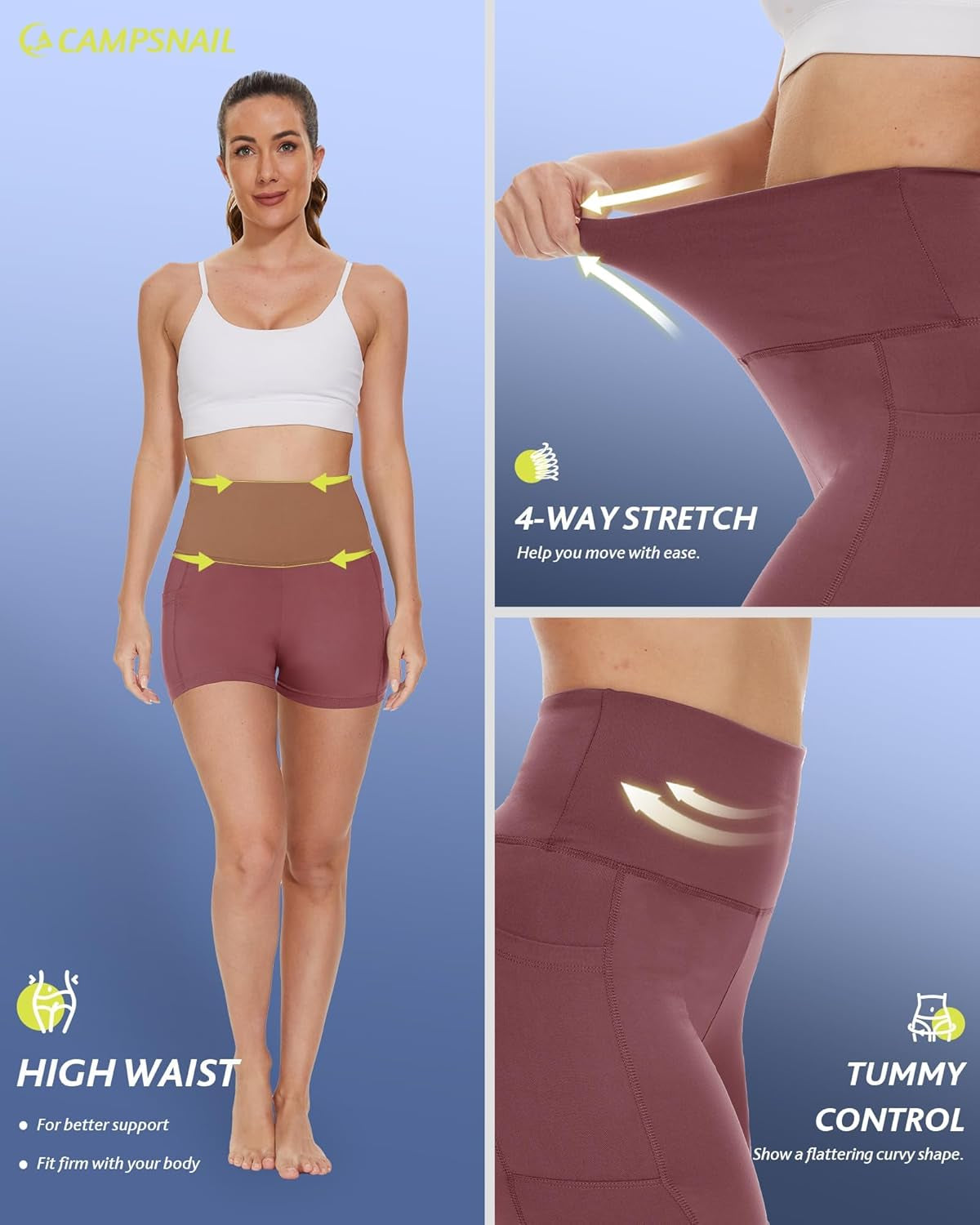 Biker Shorts Women with Pockets - 3"/5"/8" High Waisted Workout Spandex Tummy Control Gym Running Yoga Shorts