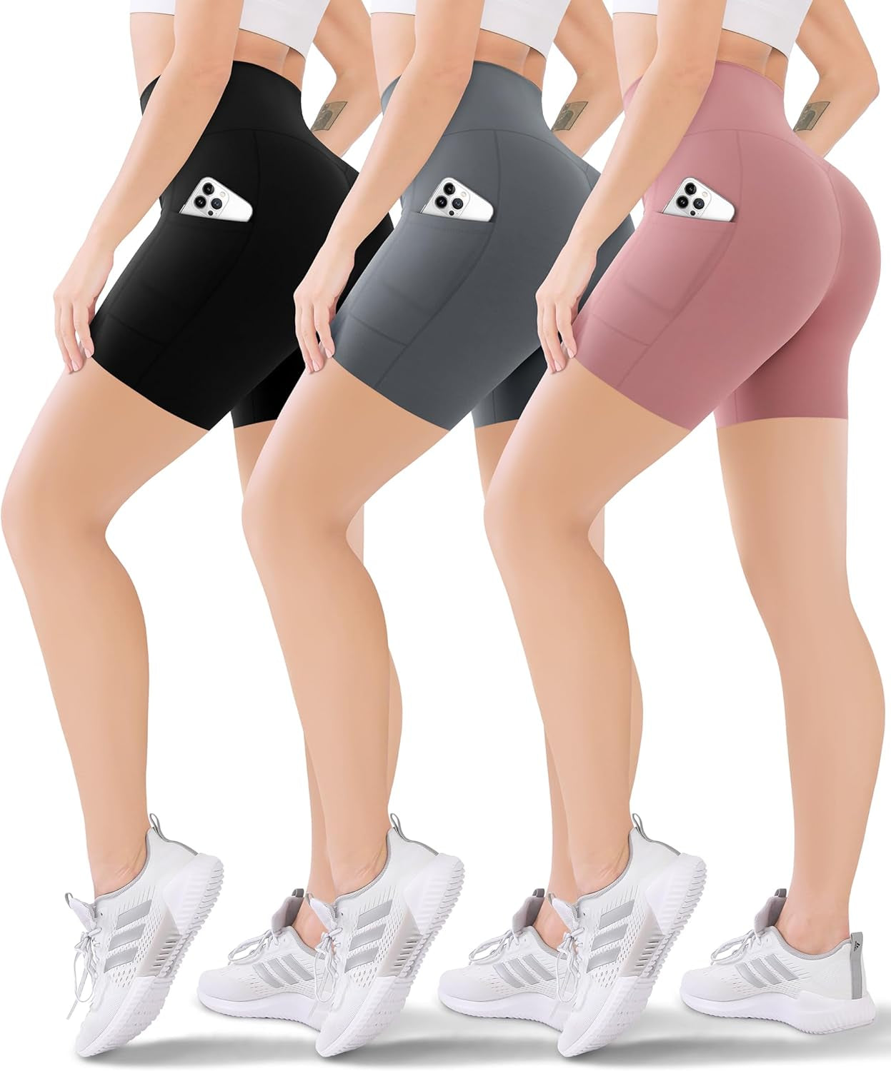 3 Pack Women'S Active Shorts - 3”/5”/8”High Waist Tummy Control No See -Through for Cycling Jogging Gym Workouts