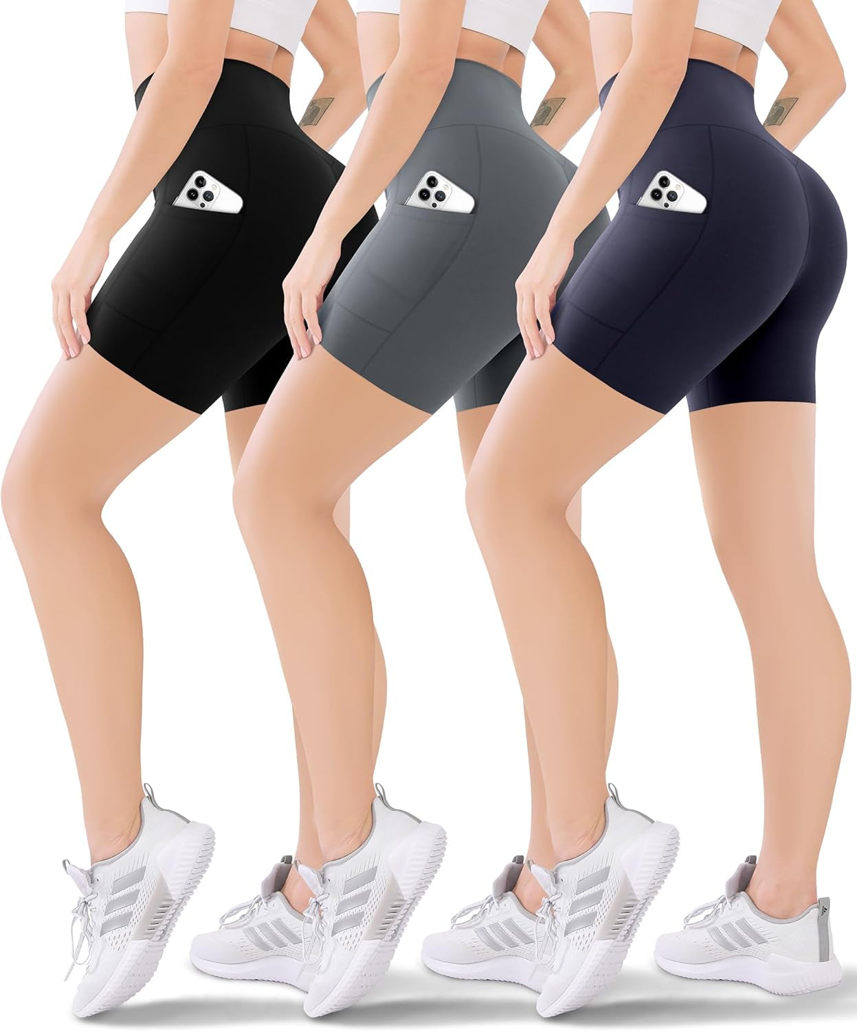3 Pack Women'S Active Shorts - 3”/5”/8”High Waist Tummy Control No See -Through for Cycling Jogging Gym Workouts