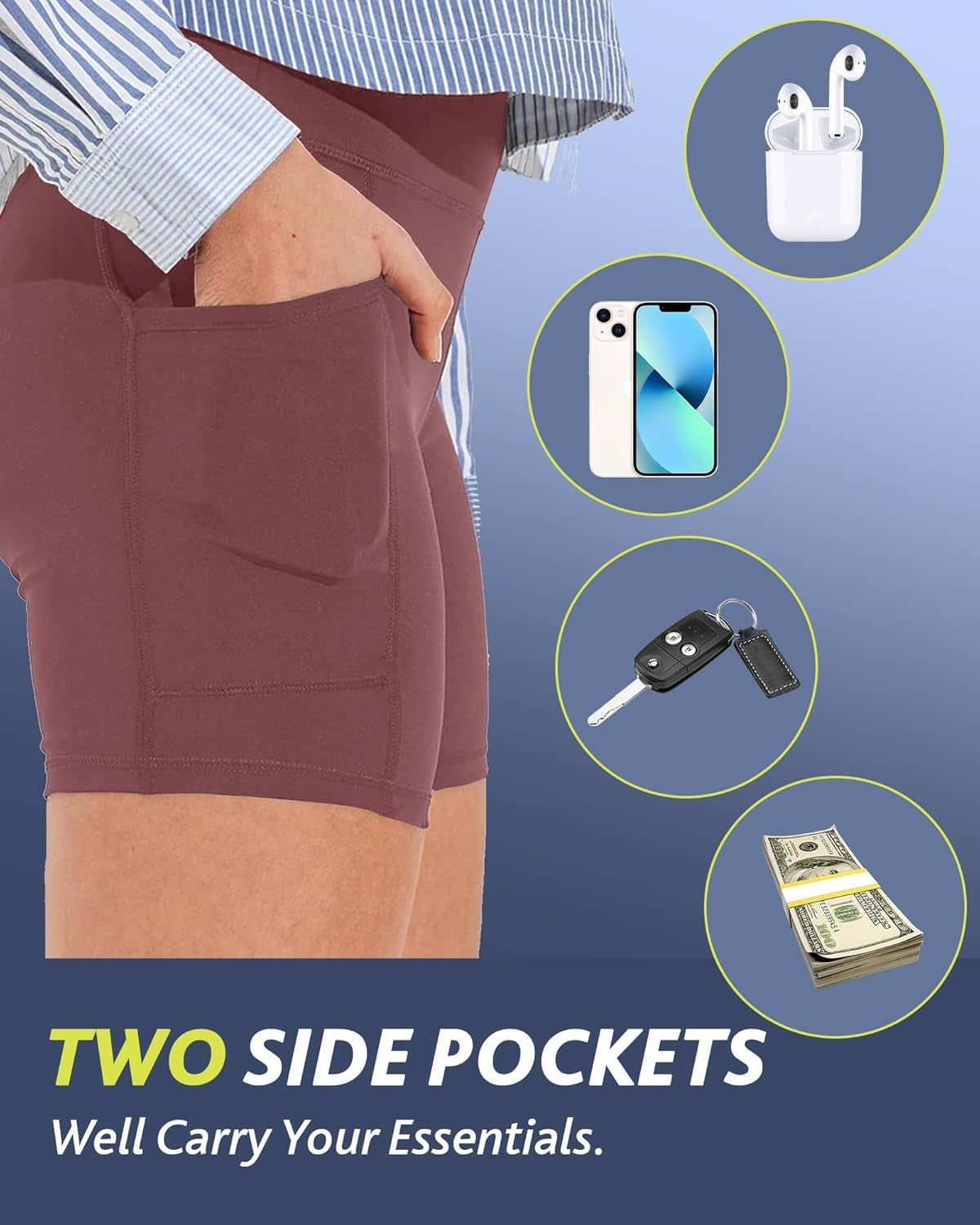 Biker Shorts Women with Pockets - 3"/5"/8" High Waisted Workout Spandex Tummy Control Gym Running Yoga Shorts